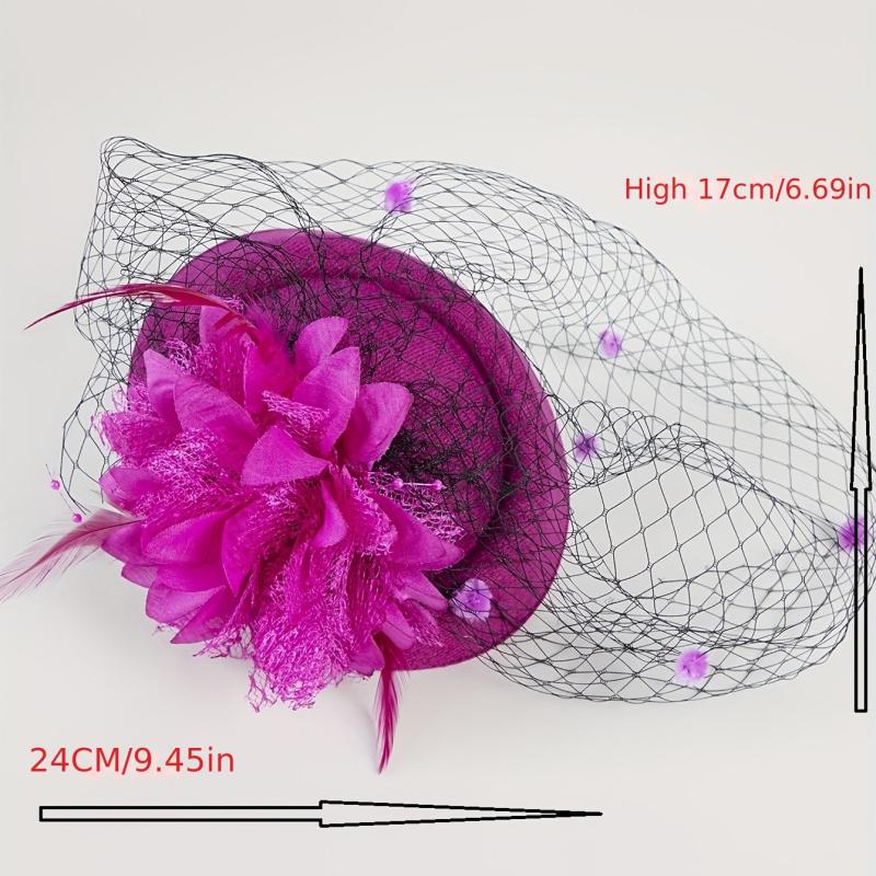 Women Flower Mesh Veil Clip, Derbyhat Church Hat
