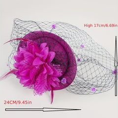Women Flower Mesh Veil Clip, Derbyhat Church Hat