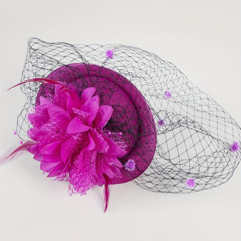 Women Flower Mesh Veil Clip, Derbyhat Church Hat