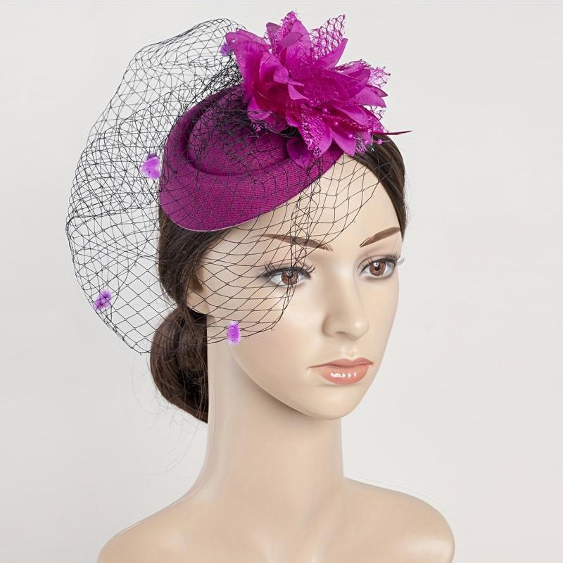 Women Flower Mesh Veil Clip, Derbyhat Church Hat