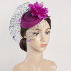 Women Flower Mesh Veil Clip, Derbyhat Church Hat