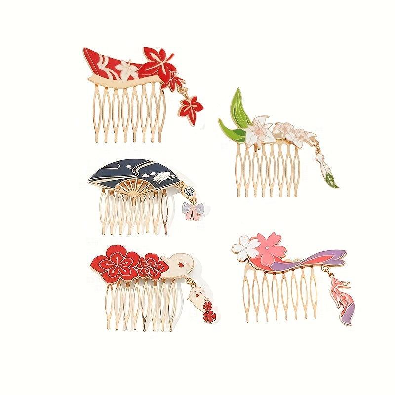 Chinese Style Enamel Hair Comb Clip Barrette Updoit Hairpin