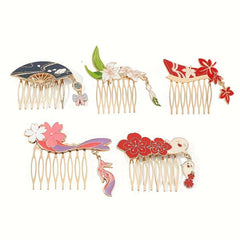 Chinese Style Enamel Hair Comb Clip Barrette Updoit Hairpin