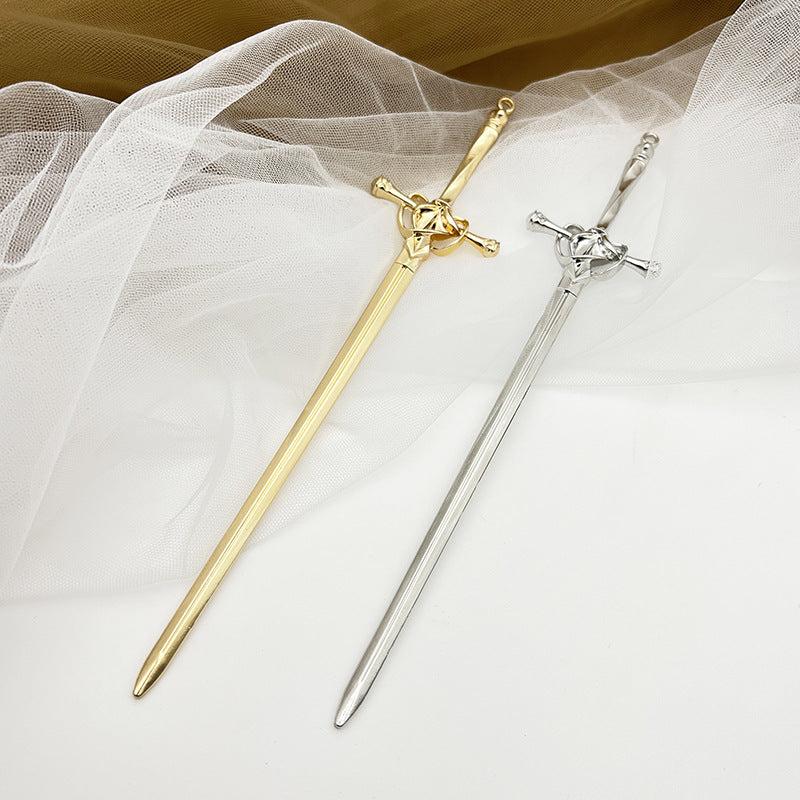Vintage Alloy Hairpin Sword Shape Hair Stick Ponytail Holder Hair Accessories