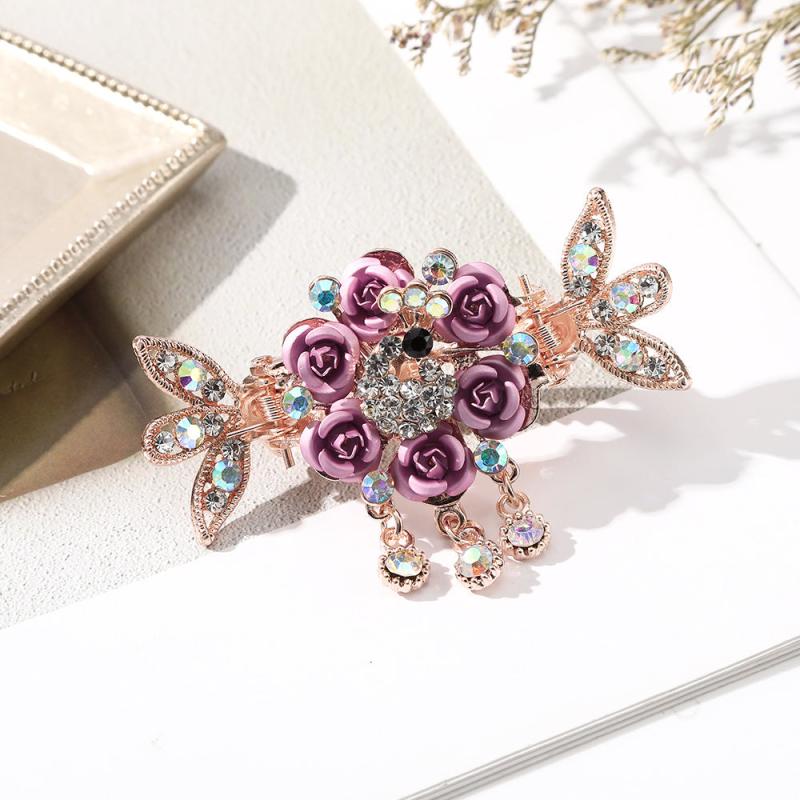 Rose Rhinestone Tassel Hair Clip Mixed Colors Girls Hairpins Clamps Crab