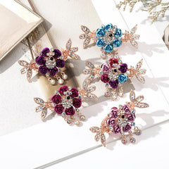 Rose Rhinestone Tassel Hair Clip Mixed Colors Girls Hairpins Clamps Crab