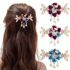 Rose Rhinestone Tassel Hair Clip Mixed Colors Girls Hairpins Clamps Crab