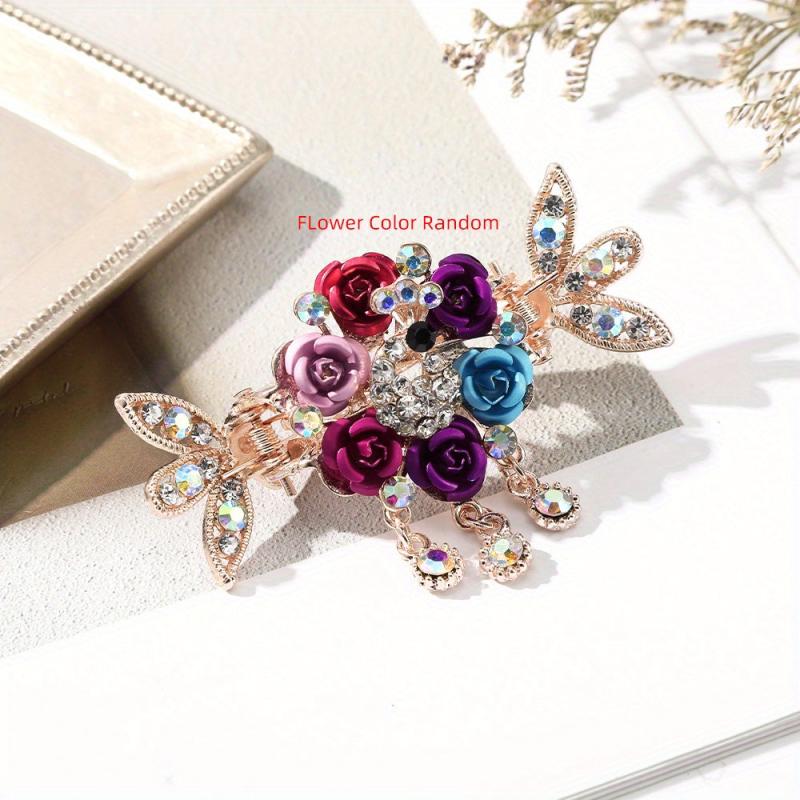 Rose Rhinestone Tassel Hair Clip Mixed Colors Girls Hairpins Clamps Crab