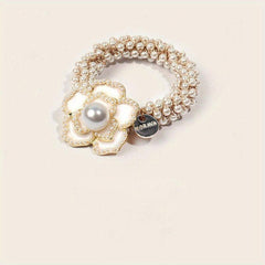 Faux Pearl Hair Tie Camellia Floral Hair Rope for Women Girls