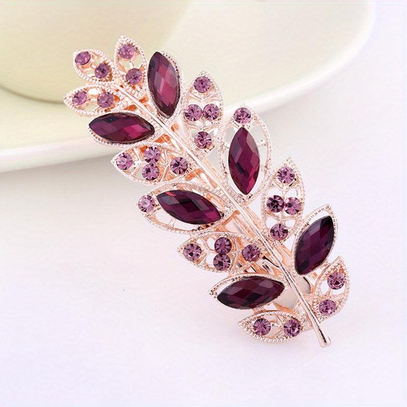 Glitter Crystal Flower Leaf Hair Clip for Women Girls