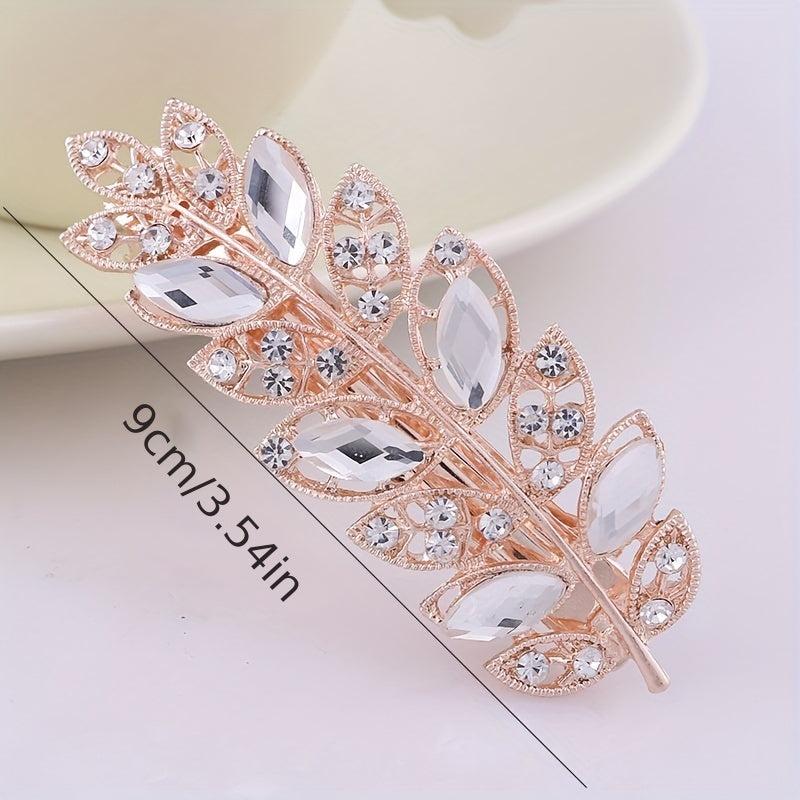 Glitter Crystal Flower Leaf Hair Clip for Women Girls