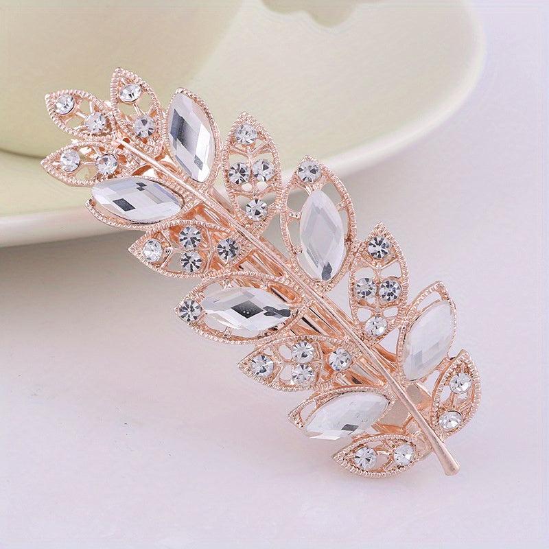 Glitter Crystal Flower Leaf Hair Clip for Women Girls