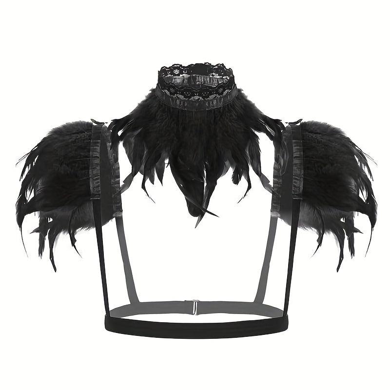 Punk Collar Shoulder Accessories Gothic Feather Belt Shawl Suit