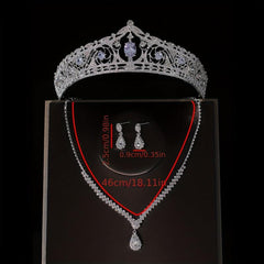 3pcs Crystal Bridal Crown Necklace Earrings Set