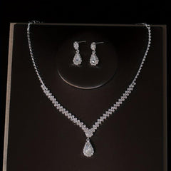 3pcs Crystal Bridal Crown Necklace Earrings Set