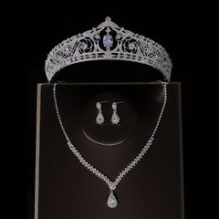 3pcs Crystal Bridal Crown Necklace Earrings Set