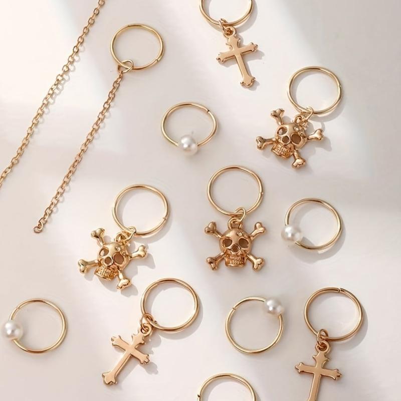 12pcs Braids Hair Ring with Skull Cross Tassel Alloy Dreadlock Ring Style Hair