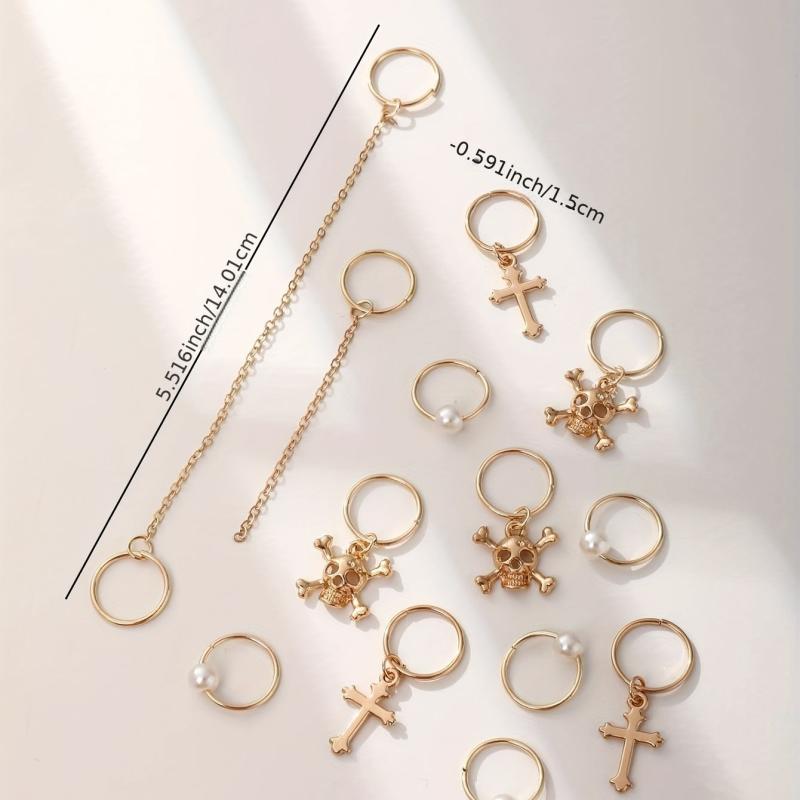 12pcs Braids Hair Ring with Skull Cross Tassel Alloy Dreadlock Ring Style Hair