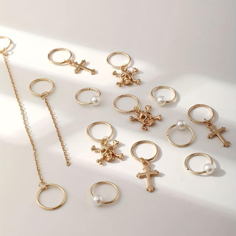 12pcs Braids Hair Ring with Skull Cross Tassel Alloy Dreadlock Ring Style Hair