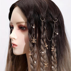12pcs Braids Hair Ring with Skull Cross Tassel Alloy Dreadlock Ring Style Hair