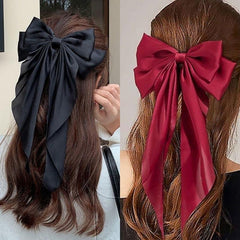 Large Red Hair Bow Silk Stain Hair Barrettes For Women