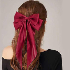 Large Red Hair Bow Silk Stain Hair Barrettes For Women