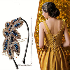 Retro Flapper Headband Rhinestone Hair Accessory Brown Petal Flower