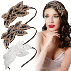 Retro Flapper Headband Rhinestone Hair Accessory Brown Petal Flower