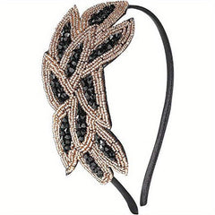 Retro Flapper Headband Rhinestone Hair Accessory Brown Petal Flower
