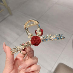 Leaf Shape Metal Hair Claw Rose And Faux Pearl Shark Claw Head Jewelry