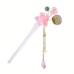 Chinese Style Flower Hairpin with Tassel Ponytail Holder