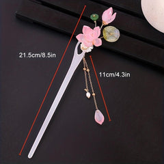 Chinese Style Flower Hairpin with Tassel Ponytail Holder