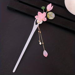 Chinese Style Flower Hairpin with Tassel Ponytail Holder