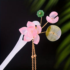 Chinese Style Flower Hairpin with Tassel Ponytail Holder