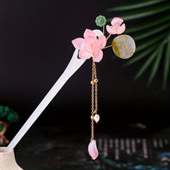 Chinese Style Flower Hairpin with Tassel Ponytail Holder