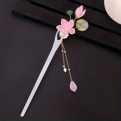 Chinese Style Flower Hairpin with Tassel Ponytail Holder