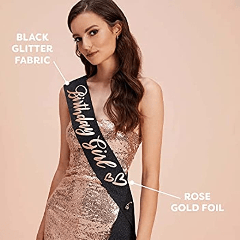 2pcs Birthday Crown Sash Rhinestone Tiara Glitter Fabric Lettered Ribbon