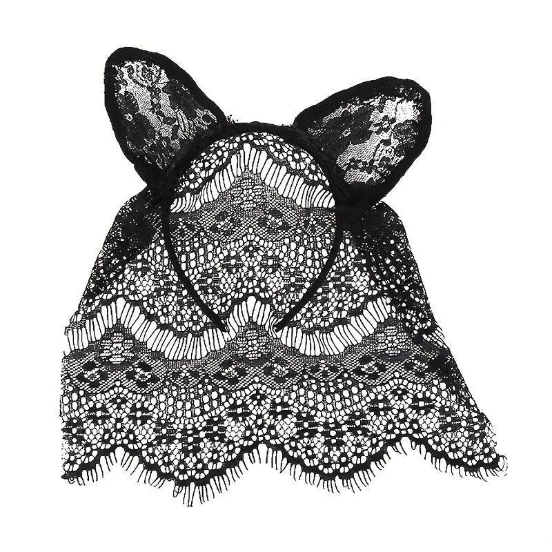 Halloween Bunny Ears Headband Lace Hair Band Veil Headdress