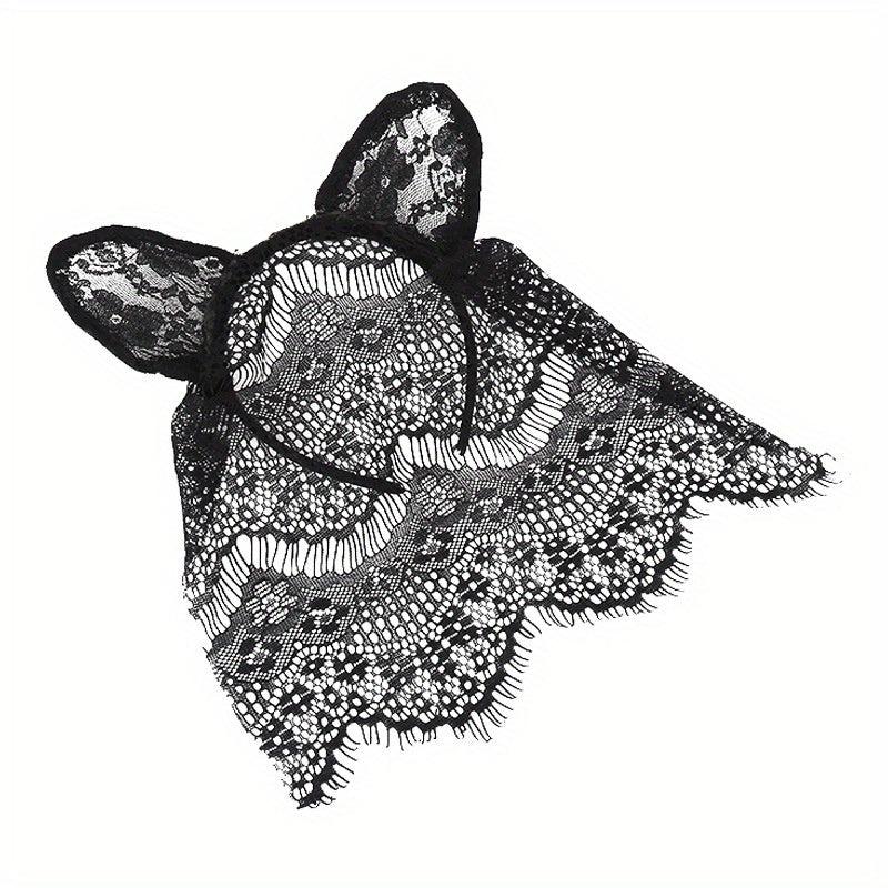 Halloween Bunny Ears Headband Lace Hair Band Veil Headdress