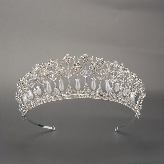Princess Bridal Crown Rhinestone Faux Pearl Head Jewelry