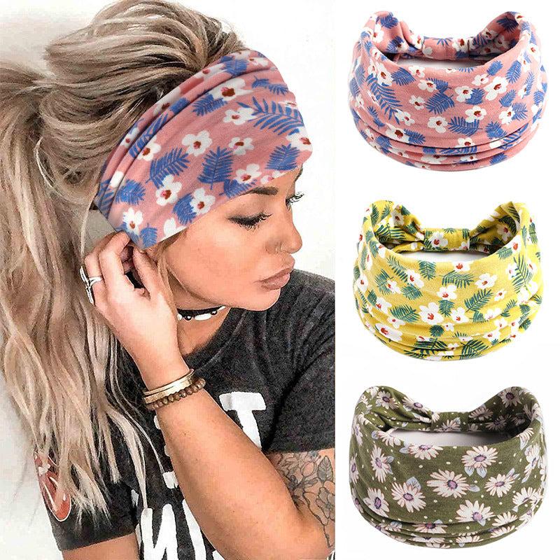 Flowers Boho Headbands Stretchy Wide Hair Bands Knot Turban Head Bands