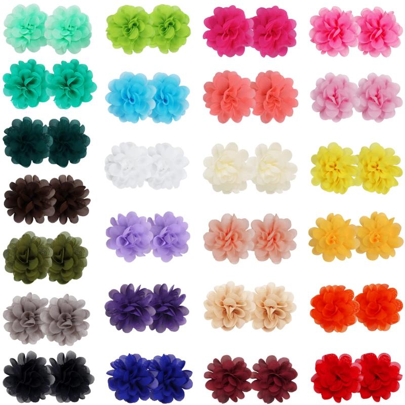 40pcs Chiffon Flower Hair Clips Bowknot Clips for Baby Girls
