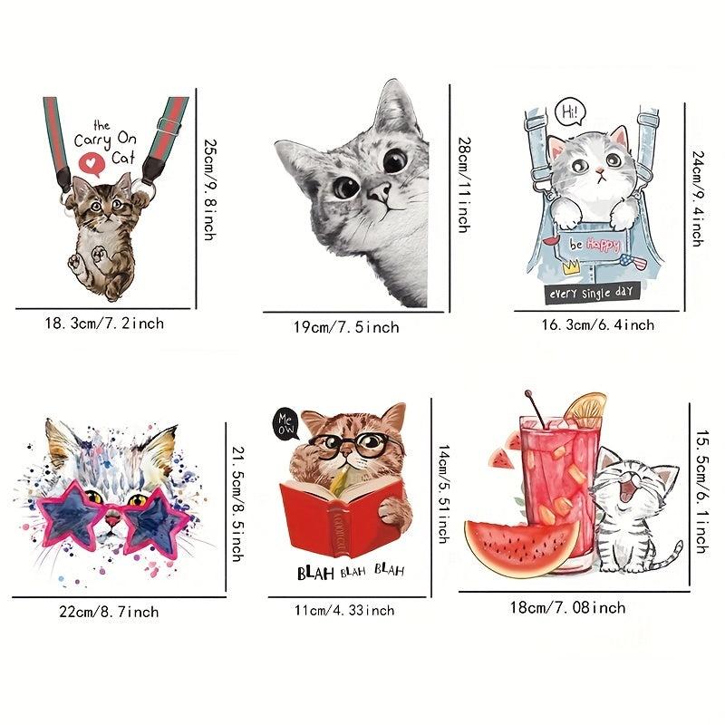 6pcs Cartoon Cat Pattern Iron on Stickers for Clothing