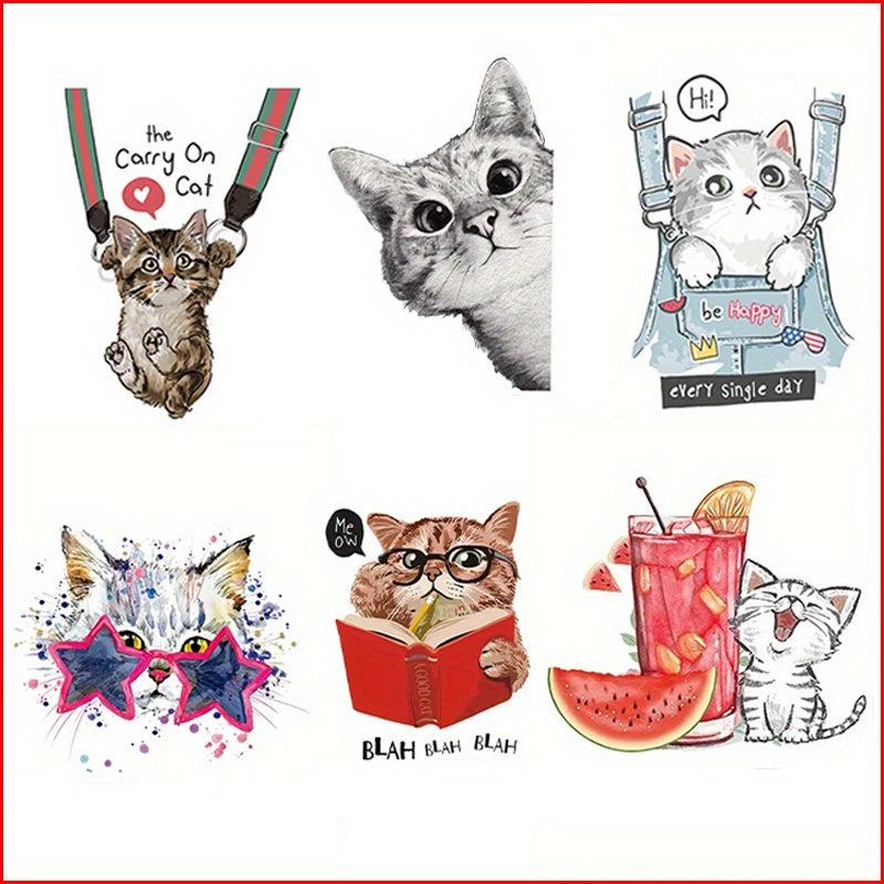 6pcs Cartoon Cat Pattern Iron on Stickers for Clothing