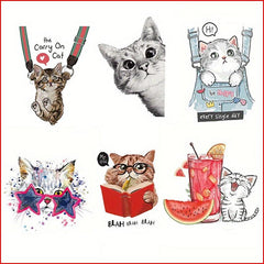 6pcs Cartoon Cat Pattern Iron on Stickers for Clothing
