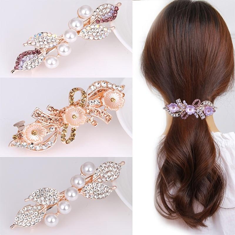 Pearl Rhinestone Bow Hair Clip Hairpin Hair Accessories