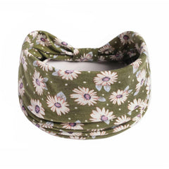 Boho Stretchy Daisy Pattern Wide Headband Turban
