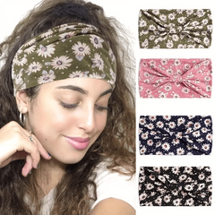 Boho Stretchy Daisy Pattern Wide Headband Turban