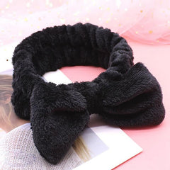 Soft Headband Elastic Bowknot Coral Fleece Head Wrap for Skincare Makeup