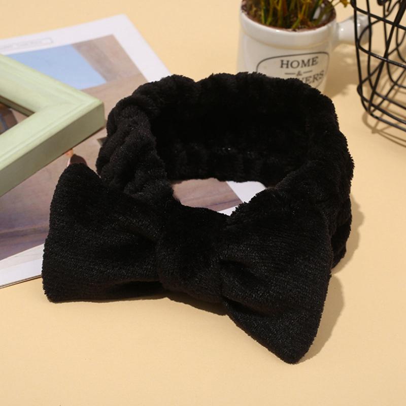 Soft Headband Elastic Bowknot Coral Fleece Head Wrap for Skincare Makeup